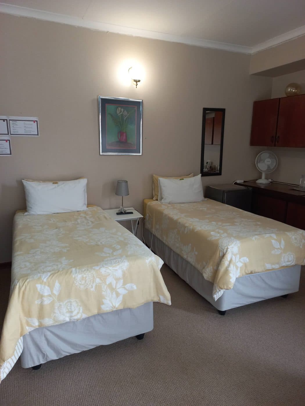 The Hibiscus Room at Oase Guesthouse, with two single beds and a working desk