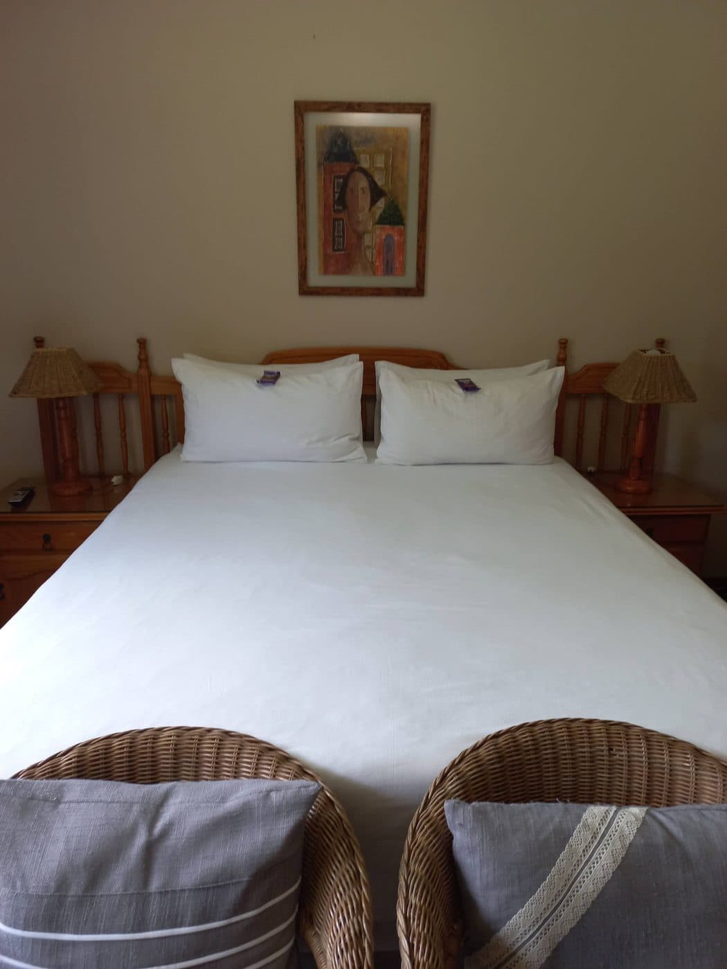 The Rose Room at Oase Guesthouse, with a queen bed and vanity